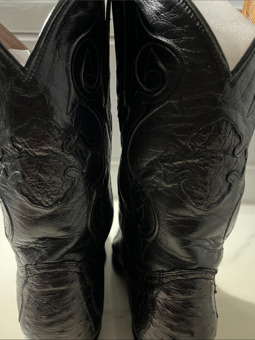 Montana Black Ostrich Western Pull-Up Cowboy Boots - Picture 7 of 16